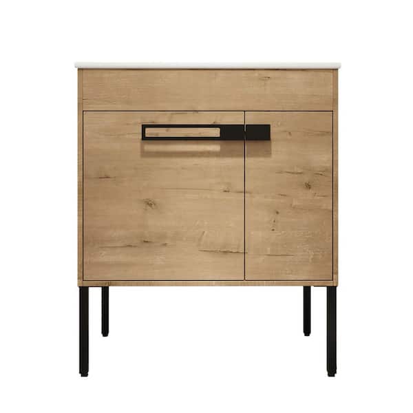 Unbranded 30 in. W x 18 in. D x 35 in. H Single Sink Freestanding or Floating Bath Vanity in Imitative Oak with White Ceramic Top