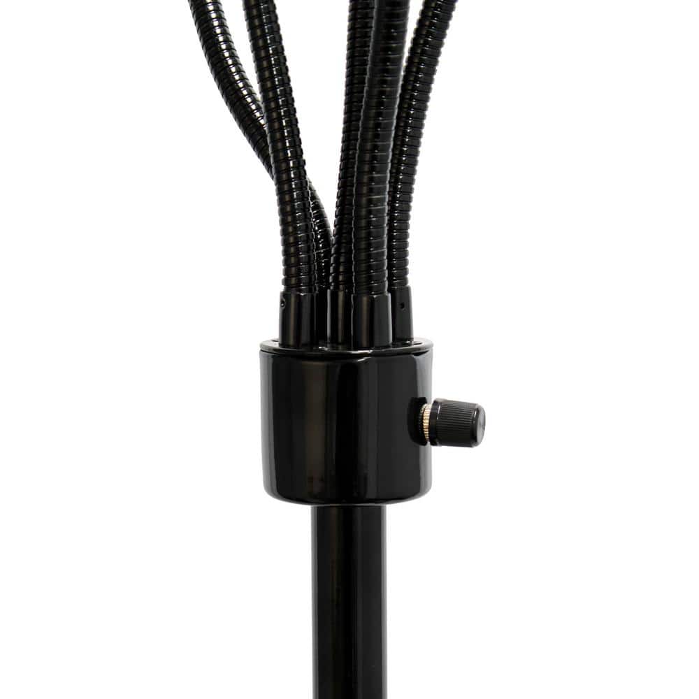 67" Black Adjustable Multi-Head Floor Lamp with White Shades
