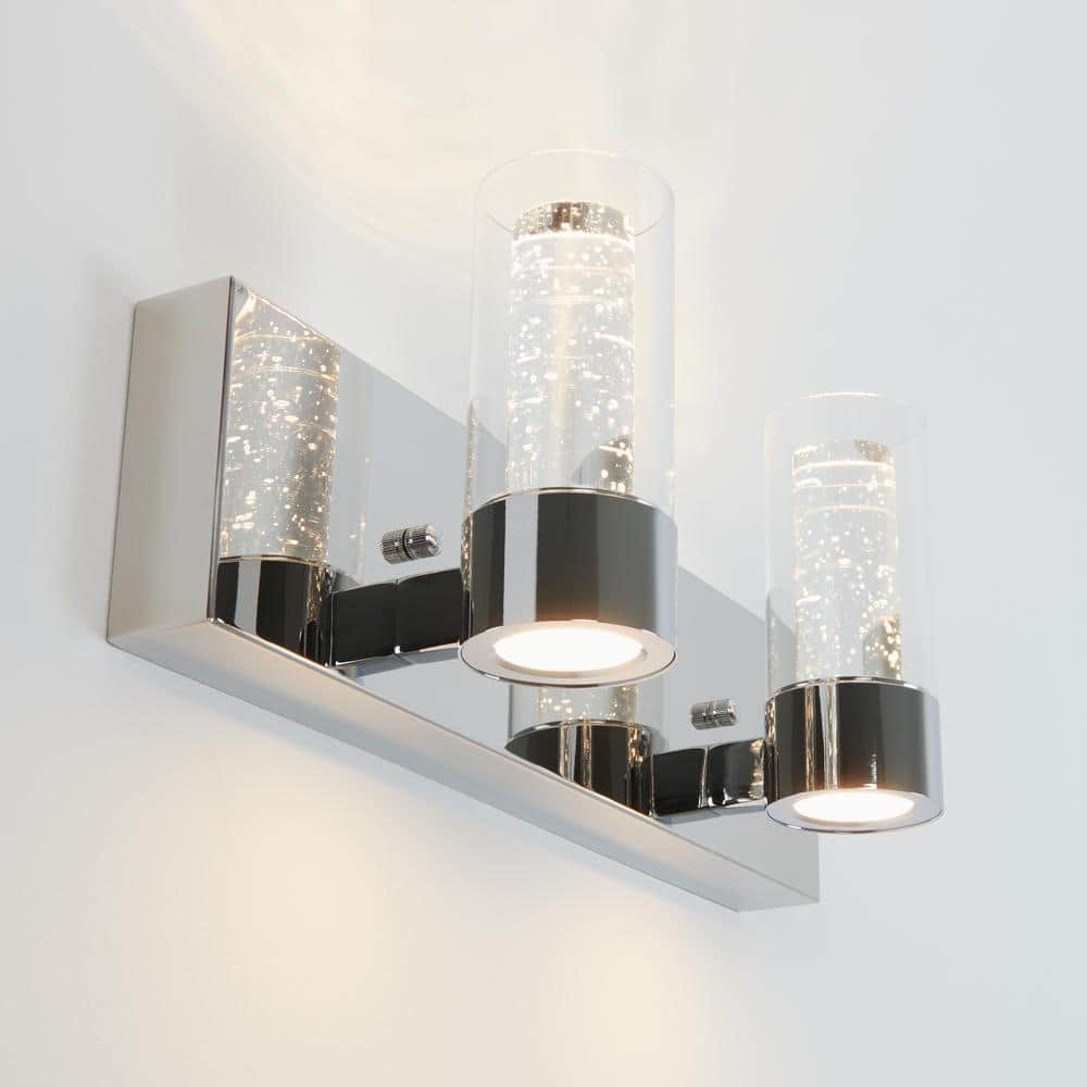 Chrome Rectangular Glass 2-Light LED Bathroom Vanity Fixture