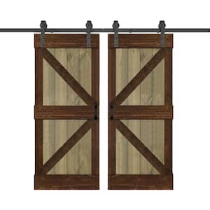 K Series 72 in. x 84 in. Aged Barrel/Kona Coffee Finished DIY Solid Wood Double Sliding Barn Door with Hardware Kit
