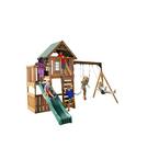 Elkhorn Ready-To-Assemble Outdoor Wooden Playset with Slide, Rock Wall, Swings and Backyard Swing Set Accessories
