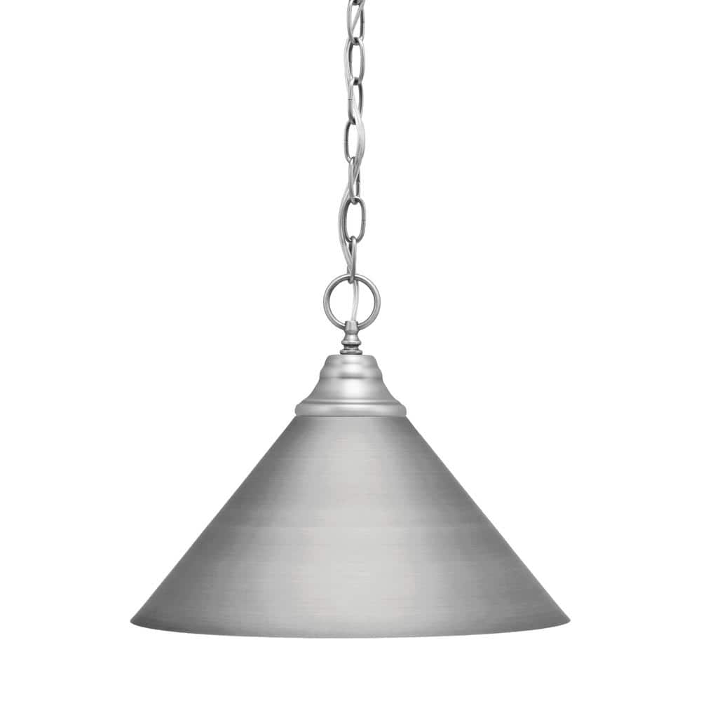 Kingston 100-Watt 1 Light Brushed Nickel Shaded Pendant Light with 14 in. B