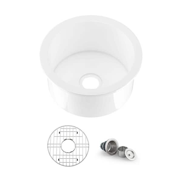 19 in. Undermount Single Bowl White Fireclay Kitchen Sink with Bottom Grids, Strainer