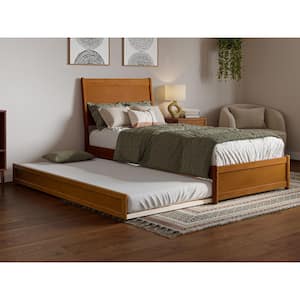 Casanova Light Toffee Natural Bronze Solid Wood Frame Twin XL Platform Bed with Panel Footboard and Twin XL Trundle