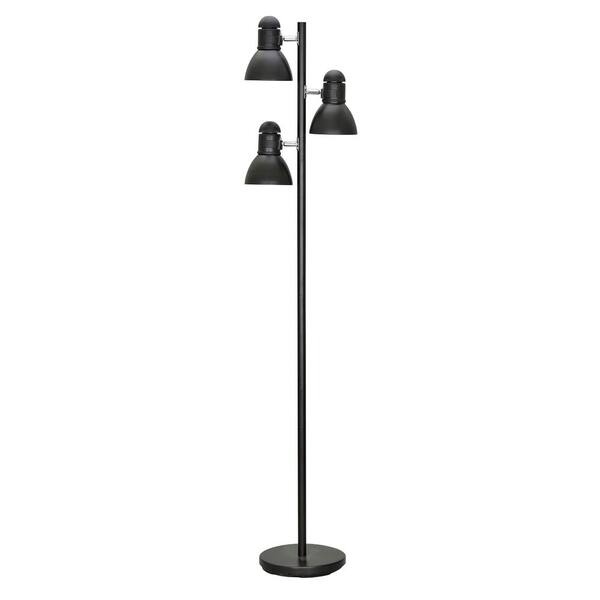 Aspen Creative Corporation 64 in. Black Adjustable Tree Floor Lamp with 3-Metal Lamp Shades