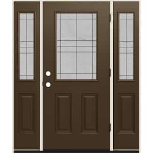 60 in. x 80 in. Left-Hand 1/2 Lite Dilworth Decorative Glass Dark Chocolate Fiberglass Prehung Front Door w/Sidelites