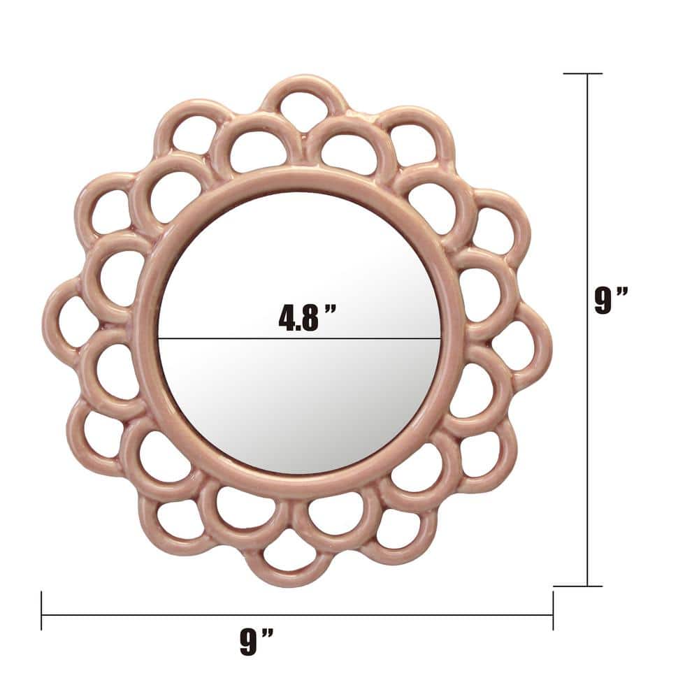 9" Round Dusty Rose Ceramic Cutout Wall Mirror