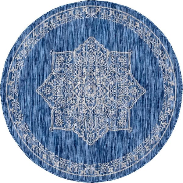 Unique Loom Blue Antique Outdoor 4 ft. Round Area Rug