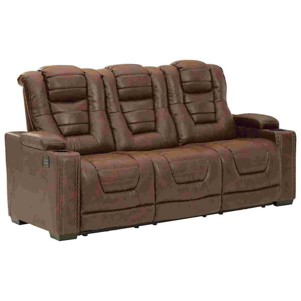 Benjara Brown Leather Power Recliner Chair With Pull Tab Mechanism ...