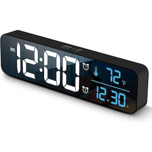 Modern LED Large Display Wired Digital Alarm Clock in Black and Blue
