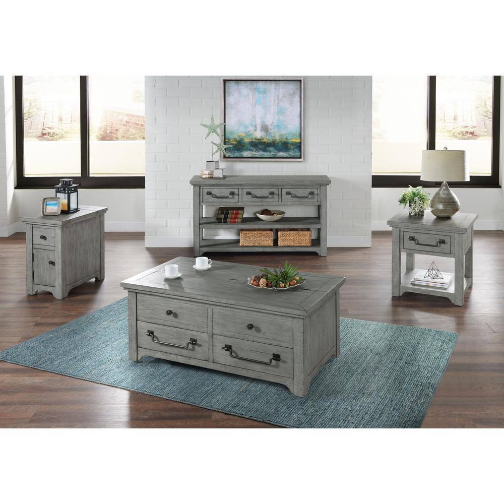 Dove Grey Solid Pine Lift-Top Trunk Coffee Table with Storage