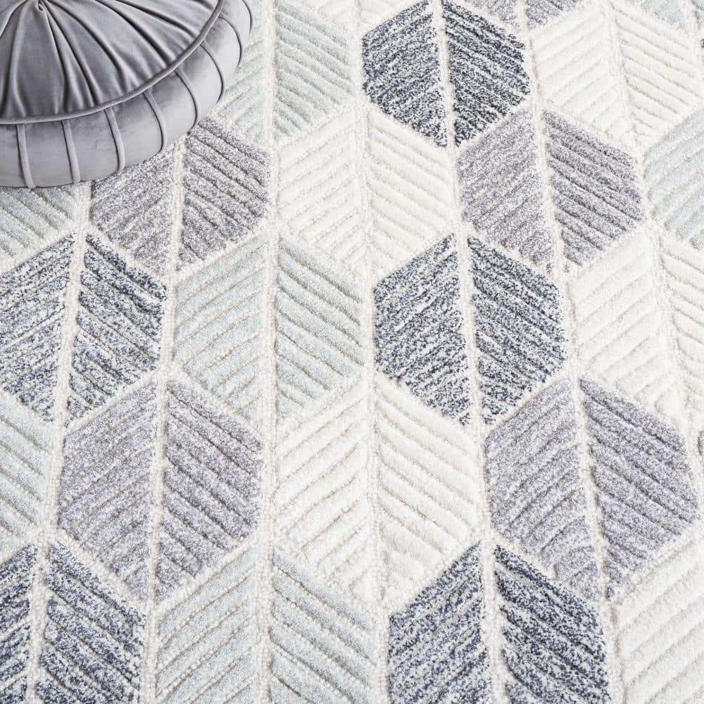 Gray Geometric Hand Tufted Wool Area Rug, 8' x 10'
