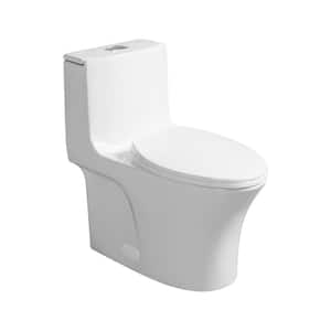 Modern 1-Piece 1.1/1.6 GPF Dual Flush Elongated Toilet with Soft-Close Seat in Glossy White