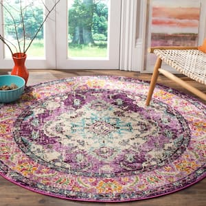 Monaco 5 ft. x 5 ft. Violet/Light Blue Round Border Area Rug