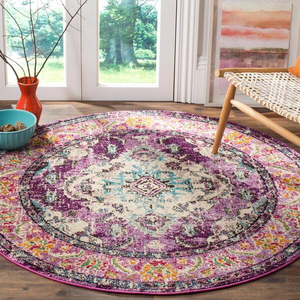 Monaco 5 ft. x 5 ft. Violet/Light Blue Round Border Area Rug