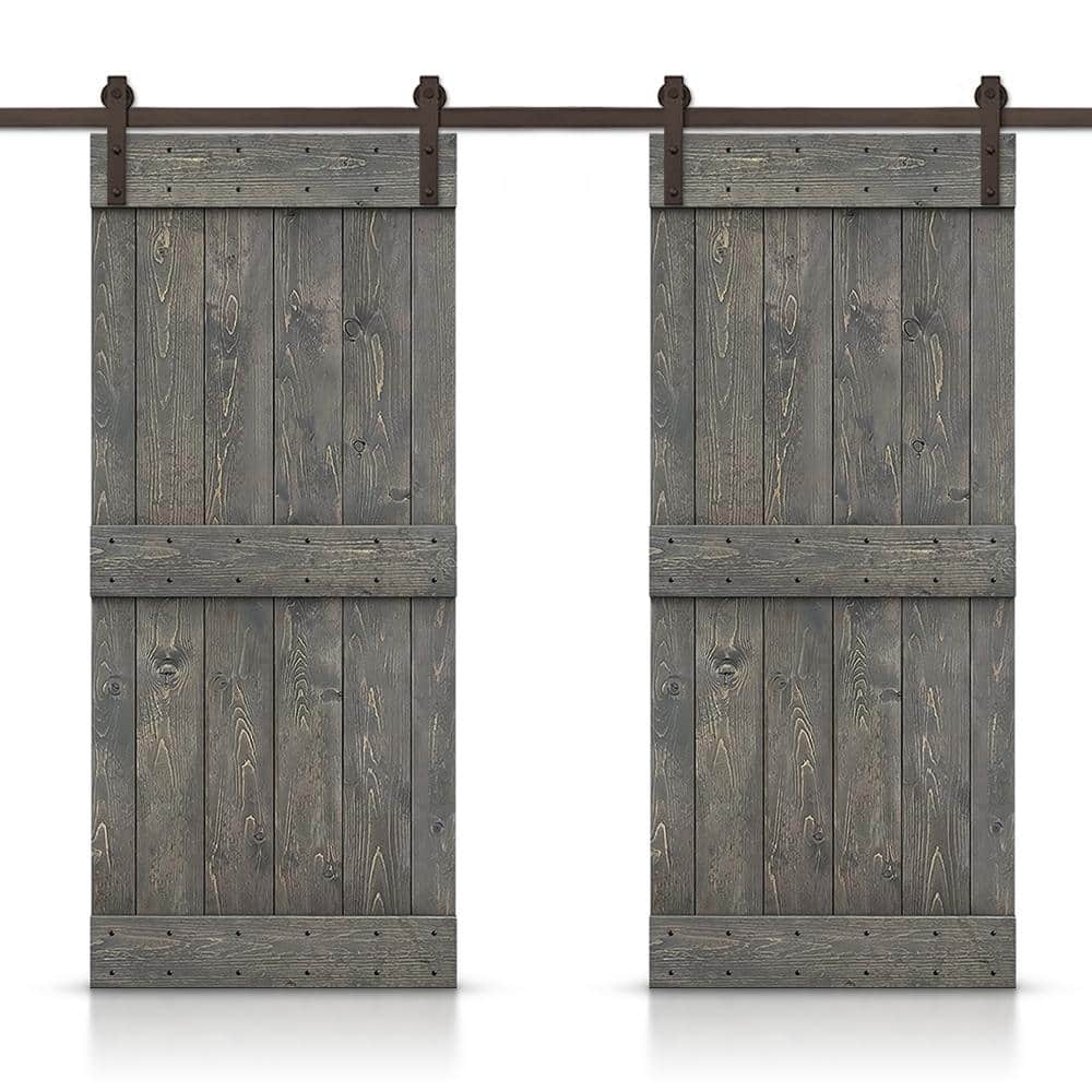 Mid-Bar 56 in. x 84 in. Weather Gray Stained DIY Solid Pine Wood Interior Double Sliding Barn Door with Hardware Kit price history on PriceWatchPro