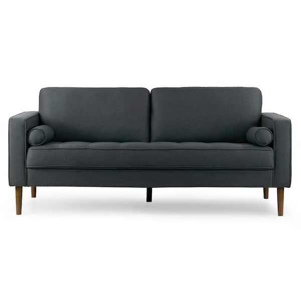 Bisera 73.75 in. Straight Arm Twill Tufted Fabric Rectangle Sofa in Dark Gray