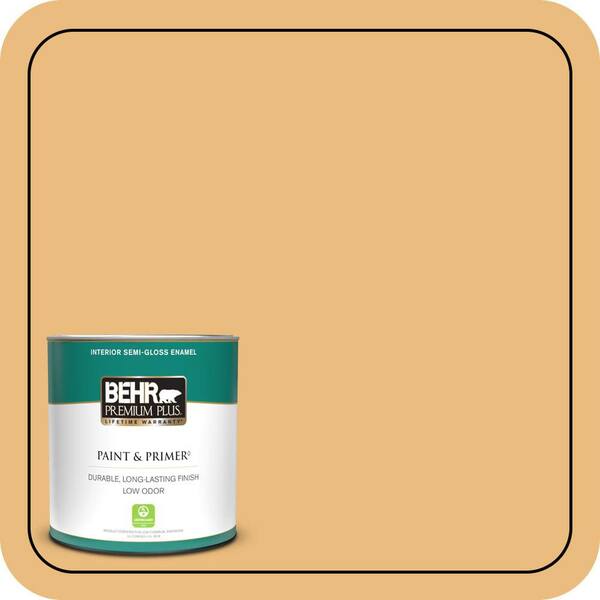 BEHR PREMIUM PLUS 1 qt. #310D-4 Gold Buff Semi-Gloss Enamel Low Odor Interior Paint & Primer