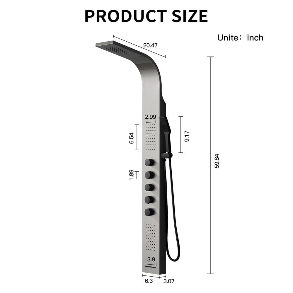 Black and Nickel Modern Dual Head Shower Panel System with Massage Jets