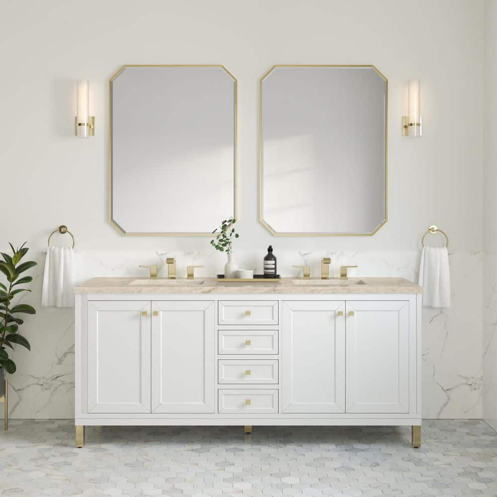 Chicago 72.0 in. Double Bath Vanity in Glossy White with Tajnar Wireless Charging Engineered Composite Top price history on PriceWatchPro