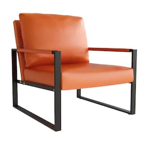 Orange Mid-Century Style Faux Leather Upholstered Armchair with Steel Frame