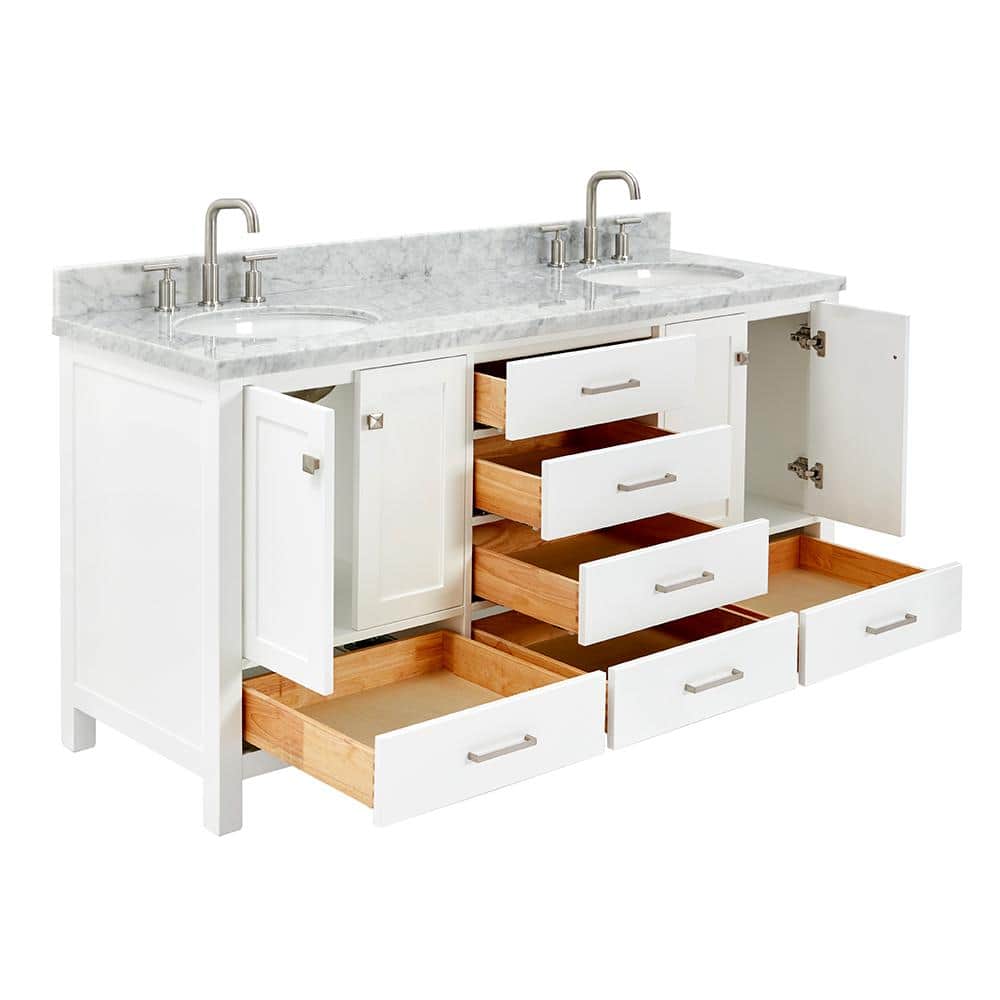 Cambridge 67" White Marble Top Double Basin Freestanding Vanity
