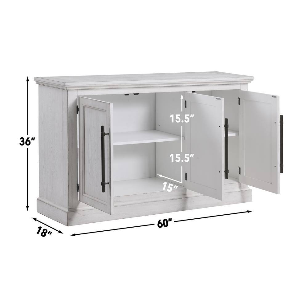 Warren 60" Distressed White Three Door Sideboard with Brass Hardware