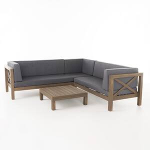 Brava gray 4-Piece Wood Outdoor Sectional Set with Dark gray Cushions