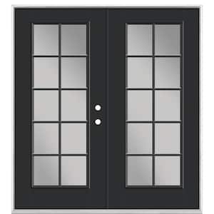 72 in. x 80 in. Jet Black Fiberglass Prehung Left-Hand Inswing 10-Lite Clear Glass Patio Door without Brickmold