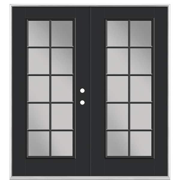 Masonite 72 in. x 80 in. Jet Black Fiberglass Prehung Left-Hand Inswing 10-Lite Clear Glass Patio Door without Brickmold
