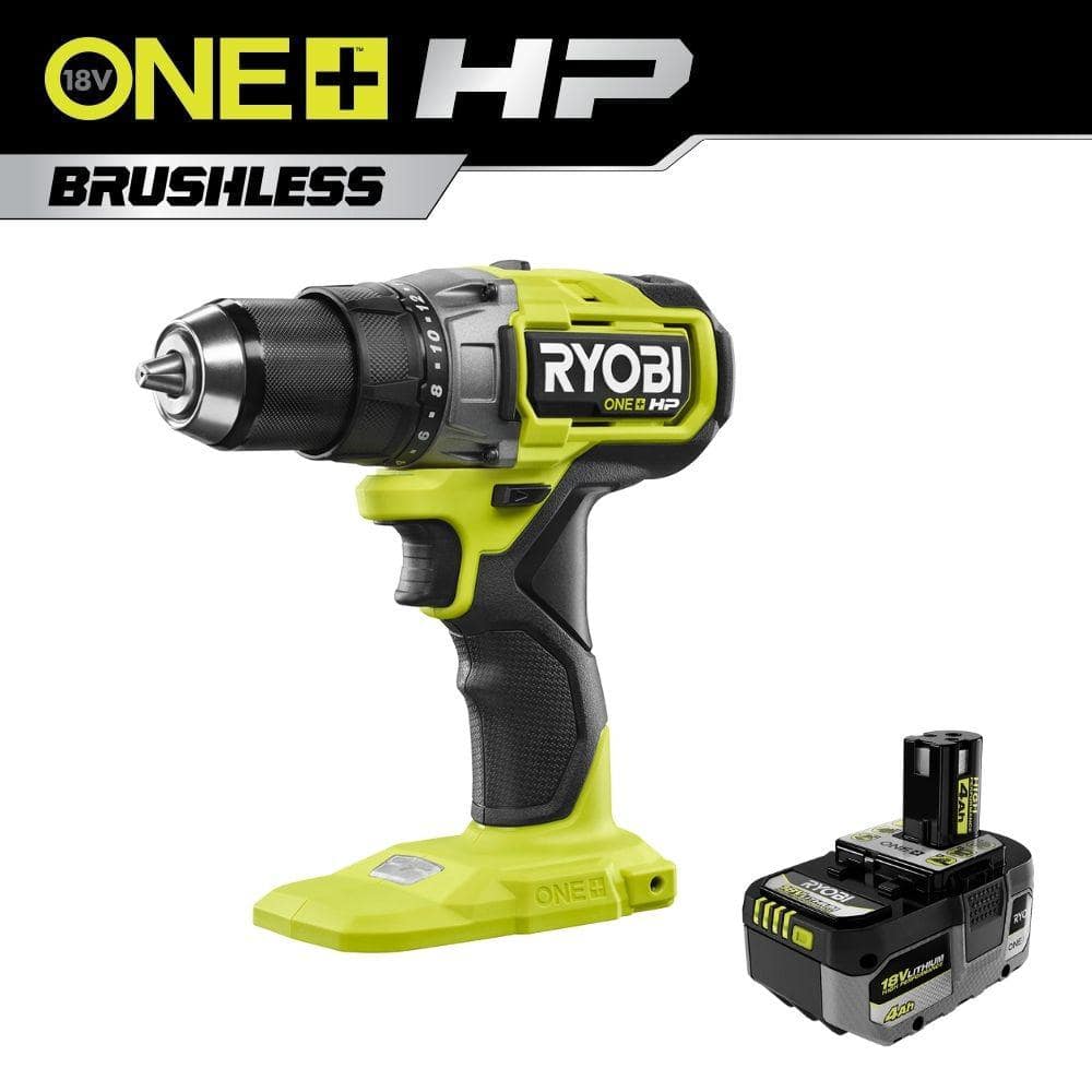 RYOBI ONE+ HP 18V Brushless Cordless 1/2 in. Drill/Driver with 4.0 Ah Lithium-Ion HIGH PERFORMANCE Battery -  PBLDD01PBP004