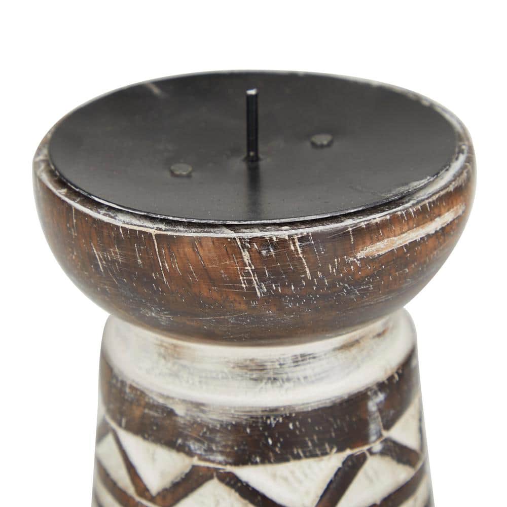 Mango Wood Trio Candle Holder Set in Dark Brown