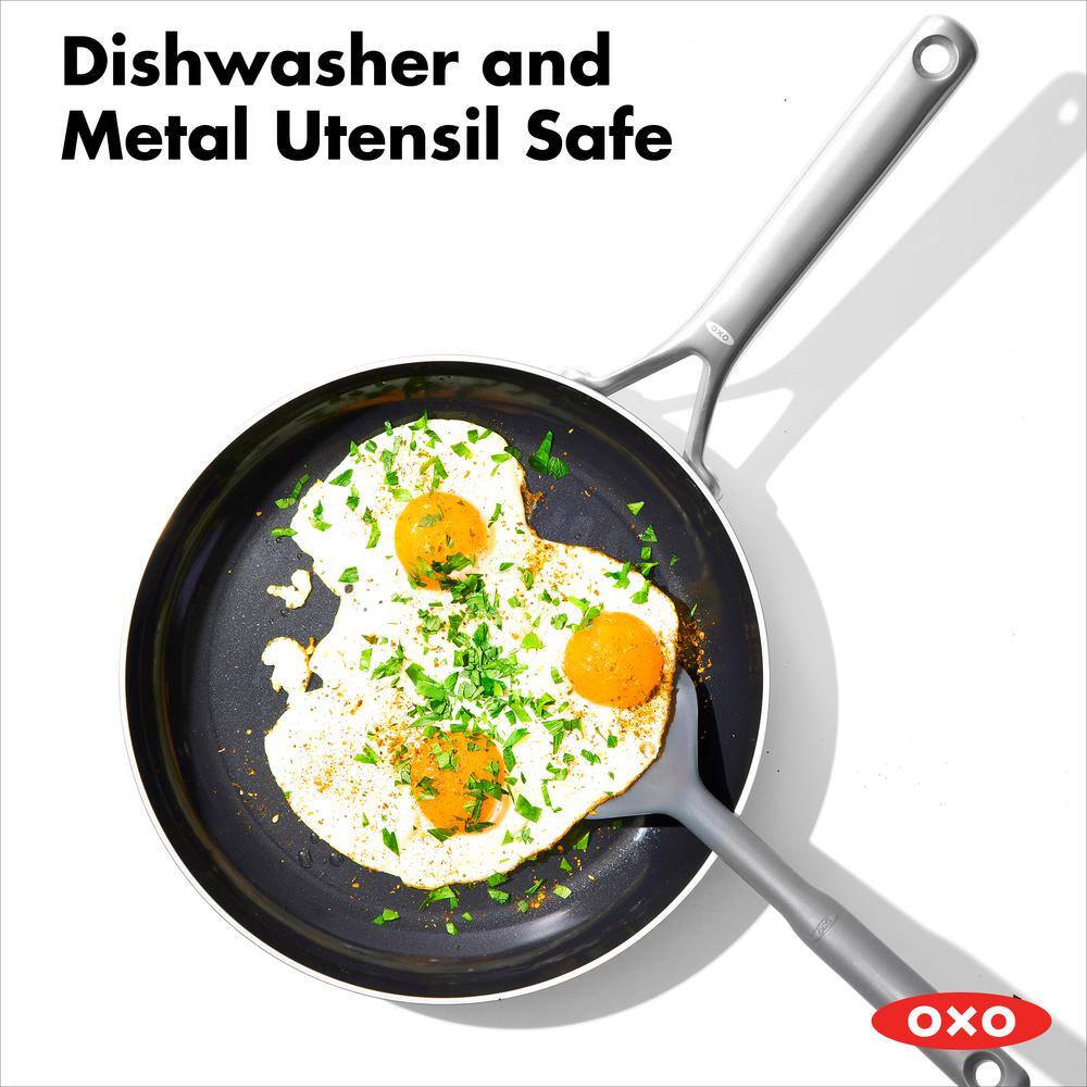 8" Silver Stainless Steel Non-Stick Frying Pan with Ceramic Coating