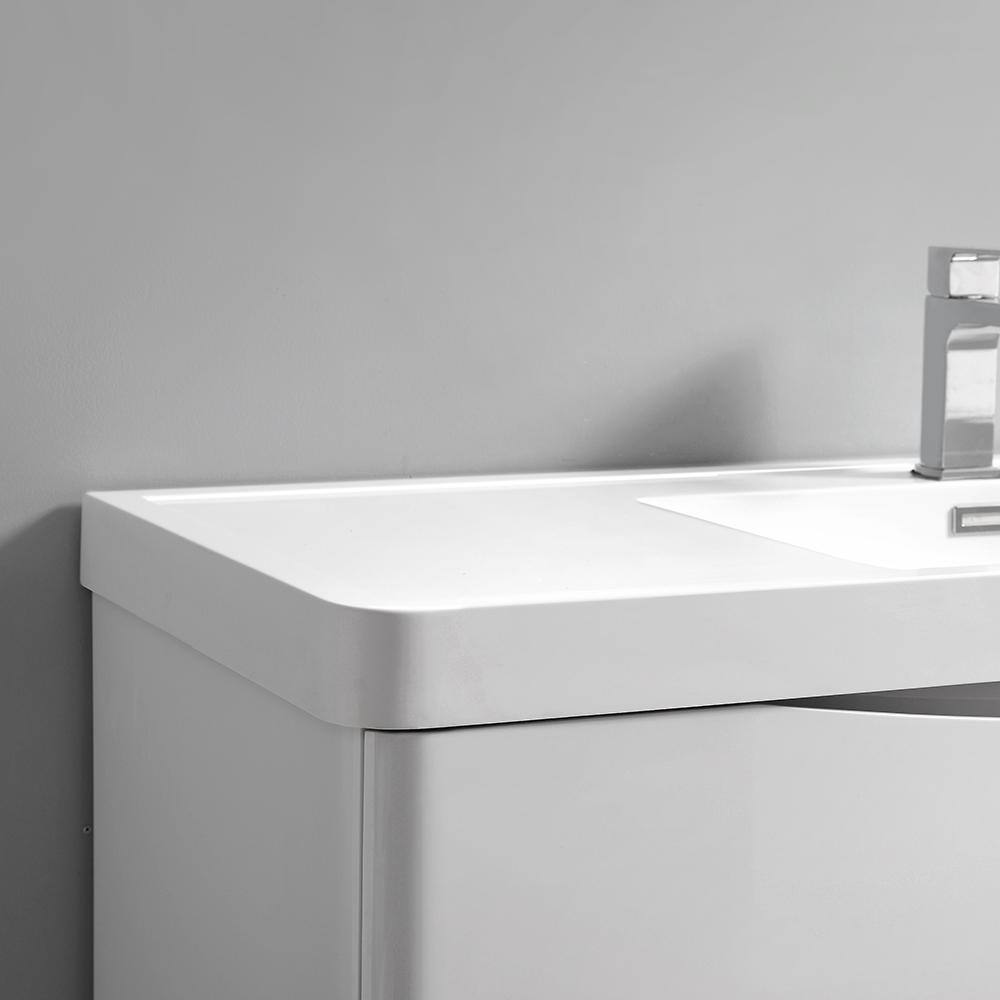 Glossy White 36" Wall Mount Bathroom Vanity with Integrated Sink