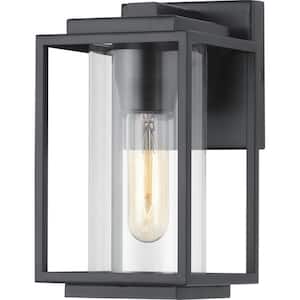 Macstreet 9 In. 1-Light Matte Black Modern Outdoor Wall Lantern with Clear Glass