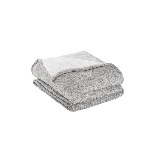 StyleWell Oversized Sweater Knit Charcoal Sherpa Throw Blanket