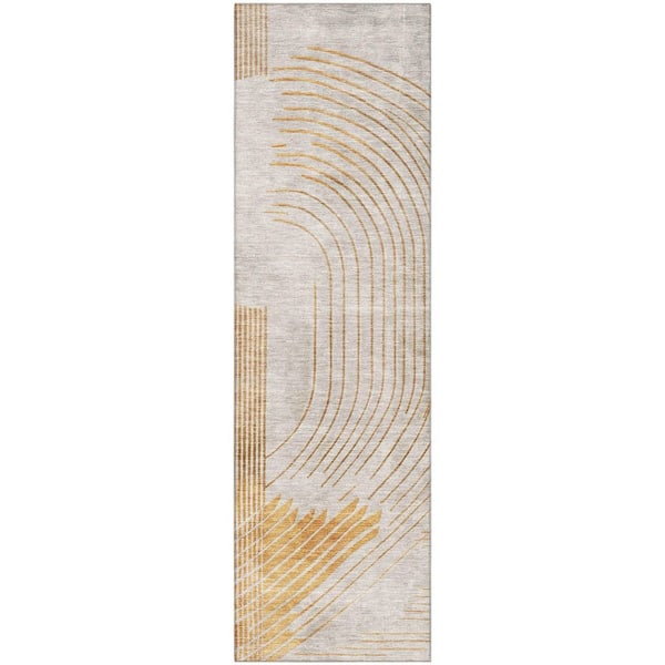Mayfield Premium Machine Washable Abstract AMF2003 Gold 2 ft. x 7 ft. Runner Rug