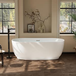 67 in. x 31.5 in. Freestanding Soaking Bathtub with Center Drain and Groove Overflow in White/Polished Chrome