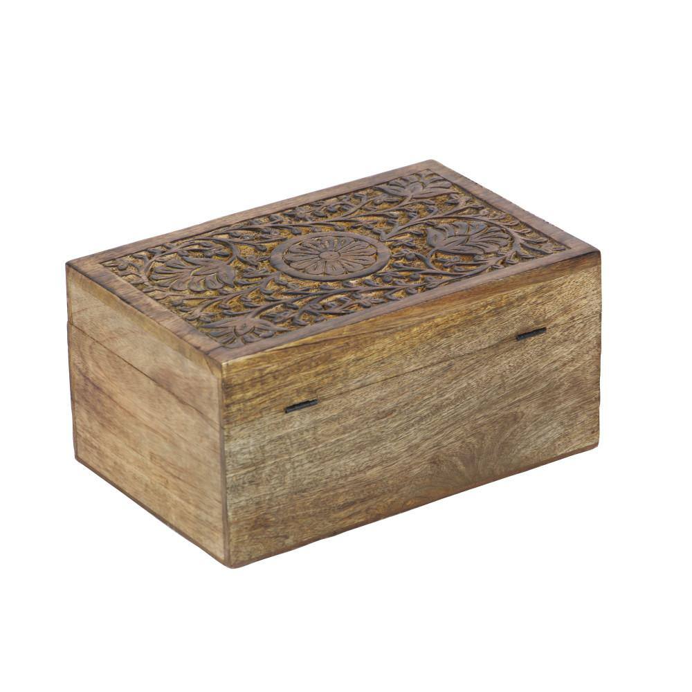 Rustic Mango Wood Floral Carved Lidded Box Set
