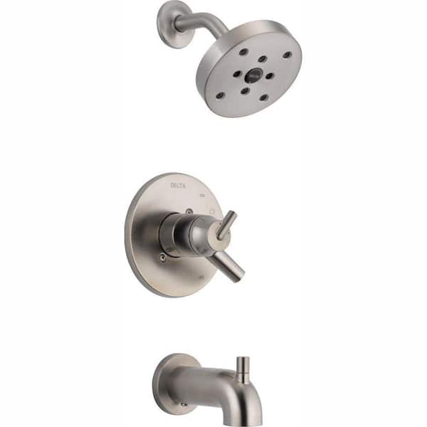 Delta Trinsic 1-Handle Wall Mount Tub and Shower Faucet Trim Kit in Stainless with H2Okinetic (Valve Not Included)