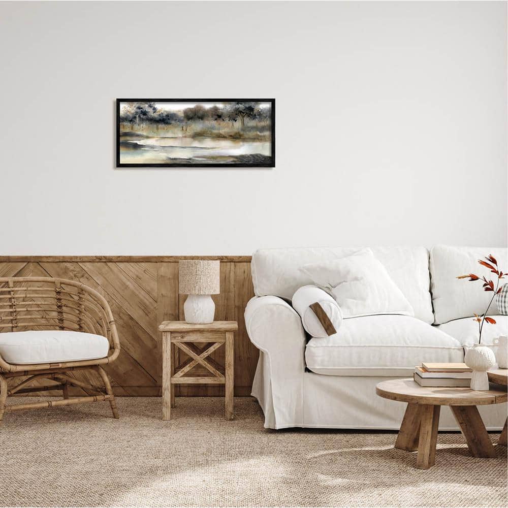 Black Framed Abstract Landscape Canvas Print, 30 x 13