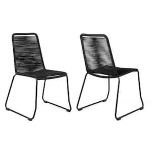 Shasta Stackable Metal Outdoor Dining Chair, Black Rope (Set of 2)