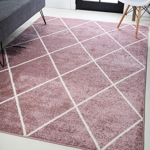 JONATHAN Y Cole Minimalist Diamond Trellis Rose/White 5 ft. x 8 ft. Area Rug