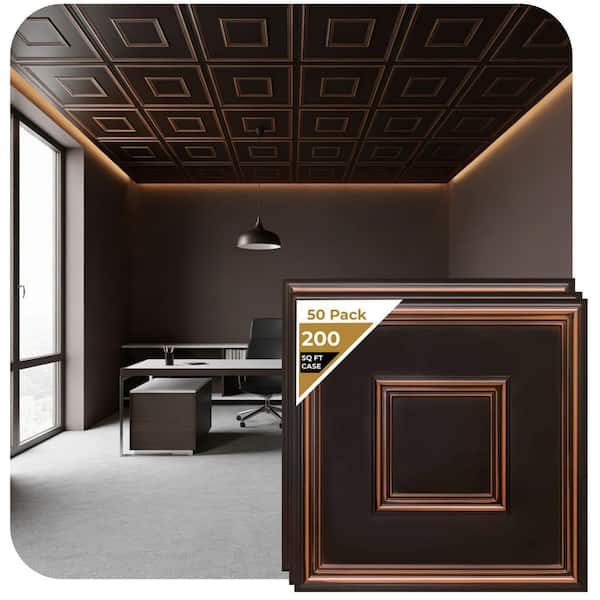 Town Square Antique Copper 2 ft. x 2 ft. PVC Glue-up or Lay-in Faux Tin Ceiling Tile (200 sq. ft./case)