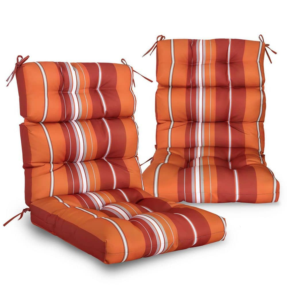 36.5 Red & Brown Tropical Striped Reversible Outdoor Patio Furniture Mid Back  Chair Cushions