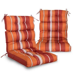 44 in. L x 22 in. W x 4 in. H Outdoor/Indoor High Back Patio Chair Cushion, Set of 2, Red Stripes