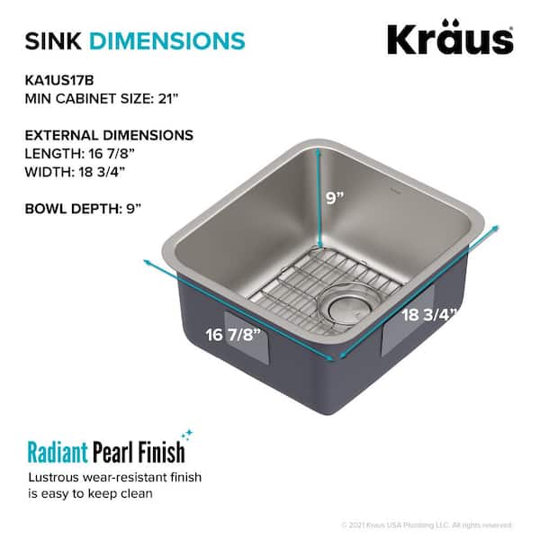 KRAUS Dex 17 Undermount 16 Gauge Stainless Steel Single Bowl