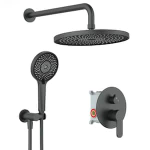Single-Handle 4-Spary 10 in. Ultra-Thin Round Wall Mount Shower Faucet in Matte Black (Valve Included)