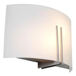 Prong 1-Light Brushed Steel LED Wall Fixture with White Glass Shade