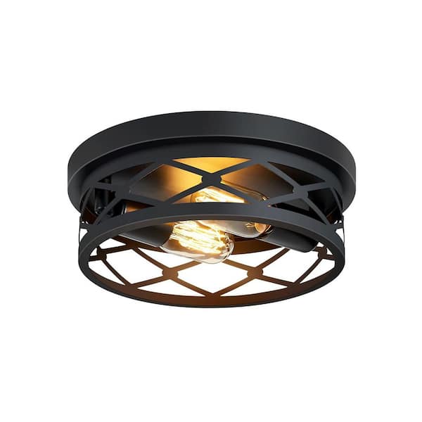 10.7 in. 2-Light Farmhouse Black Flush Mount Ceiling Light with No Bulbs Included (1-Pack)